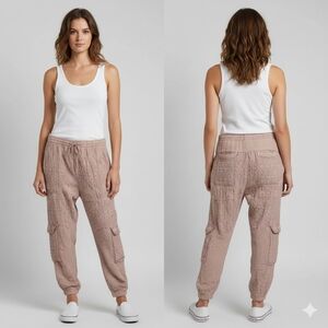Johnny Was Blush Beige Embossed Texture Cargo Jogger Pants